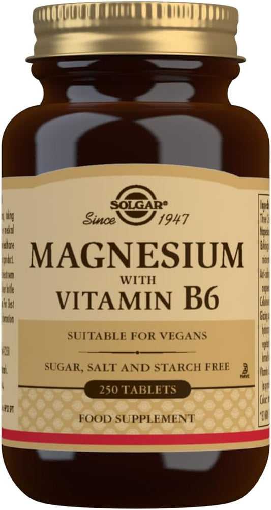 Solgar Magnesium with Vitamin B6, 250 Tablets - Promote Healthy Bone Mineralization, Support Nerve & Muscle Function, Energy Metabolism - Non-GMO, Vegan, Gluten Free, Dairy Free, Kosher - 83 Servings : Health & Household