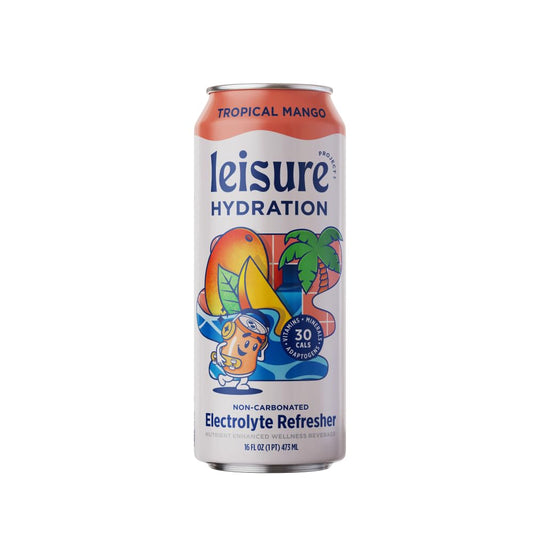 Leisure Project Electrolyte Refresher, Tropical Mango (16Oz Cans, 12 Pack) Mango Hydration Drink W/Magnesium & Ashwagandha For Mood & Stress Support, Low Sugar Drink W/Real Fruit, Vitamins & Minerals