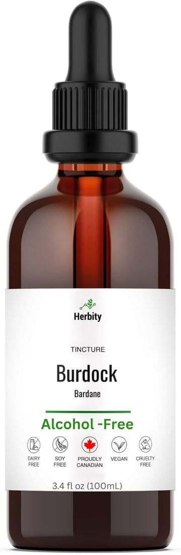 Burdock Root Tincture – Alcohol-Free Herbal Extract For Detox, Digestion & Antioxidant Support – Vegan, No Added Suga Supplement – 3.4 Fl Oz (100 Ml)