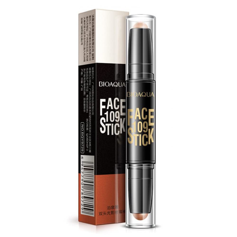 Bioaqua Play 109 Face Stick Contour Duo 2 In 1 Highlighter Rotating Pencil Beautiful Glow Natural Colors Two-Step Face Makeup 3 Kind (#01 Natural Color/Deep Coffee)