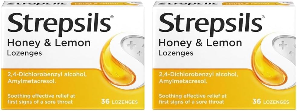 Strepsils Honey & Lemon Lozenges, 36S, Gluten Free, Sore Throat Relief, Soothes Sore Throat, Fights Infection, Works In 5 Mins (Pack Of 2)