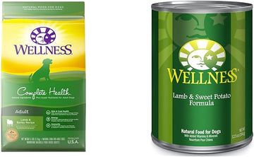 Wellness Complete Health Dry Dog Food, Lamb & Barley, 5 Pound Bag Wet Dog Food, Lamb & Sweet Potato, 12 Cans, 12.5 Ounce Can