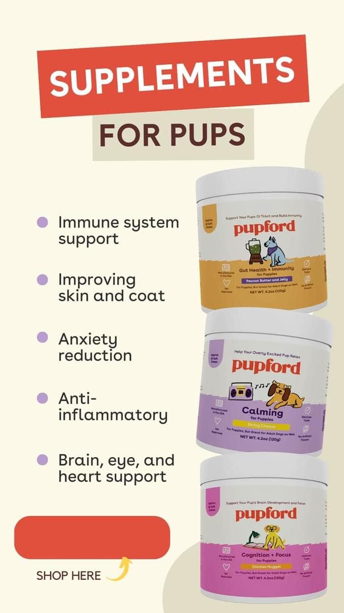 Pupford Calming Supplement for Puppies and Adult Dogs, Made in The USA, Vet Approved, No Artificial Flavors, String Cheese, Net Wt. 4.2 oz (120g) : Pet Supplies