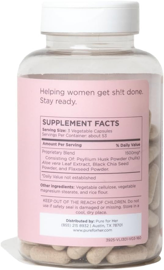 Pure for Her Vegan Original Stay Ready Fiber Supplement for Women | Digestive Support | Proprietary Formula with Aloe Vera | 160 Capsules