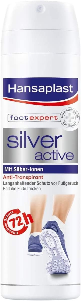 Hansaplast Silver Active Foot Spray 150 Ml Pack Of 1 Foot Spray Antiperspirant With 72 Hour Protection Against Foot Odour And Sweat, Active Complex With Silver Ions