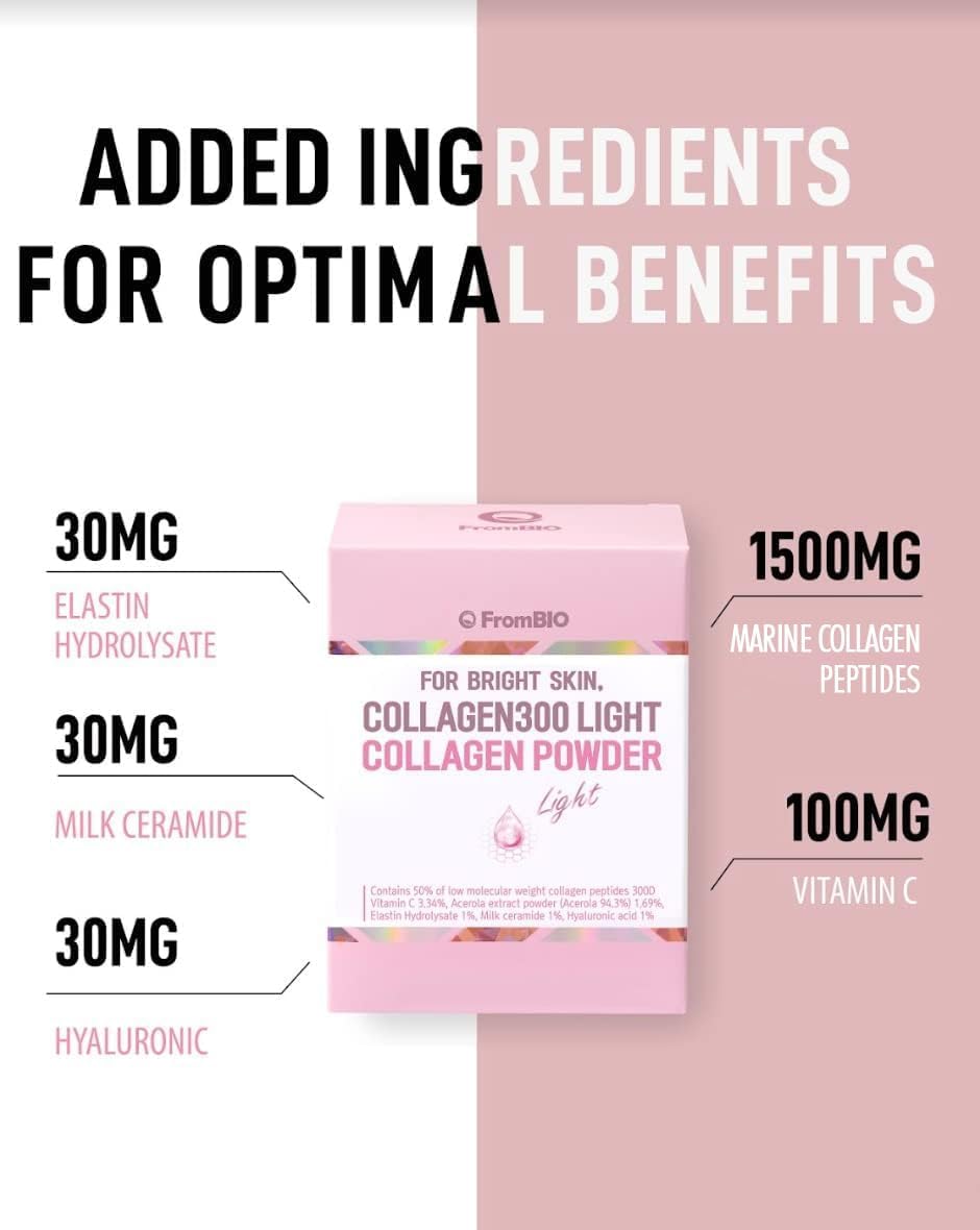 Frombio for Bright Skin, Collagen 300 Light, Low Molecular Weight Fish Collagen Peptides 300D 1,500mg (28 Packets)
