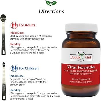 Foods For Gut Vital Formula 12 Strain Probiotics Powder 260 Billion Cfu | Made In Usa | Digestive & Immune Support | High Potency | 30 Grams (1.05 Oz) : Health & Household