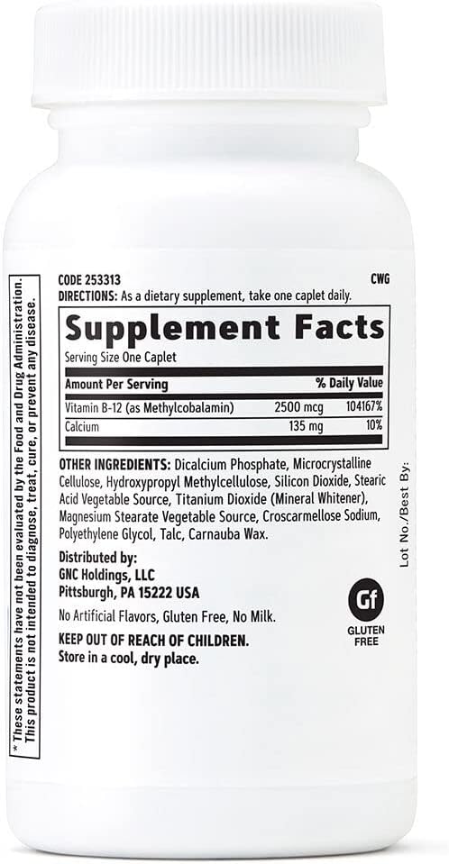 Gnc Methyl B-12 2500 Mcg - 100 Caplets (100 Servings)