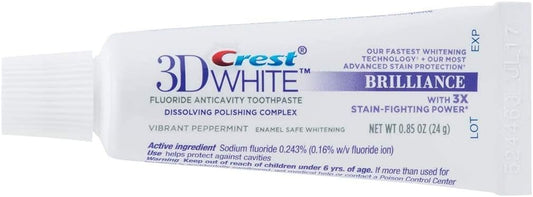 Crest 3D White Brilliance Toothpaste, Vibrant Peppermint, Travel Size, 0.85 Oz (24G) - Pack Of 12