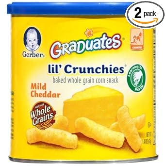 Gerber Lil Crunchies Baked Grain Snack, Mild Cheddar, Baked with Whole Grains & Non GMO Ingredients, For Crawlers 8 Months & Up, 1.48-Ounce Canister (Pack of 2) : Baby