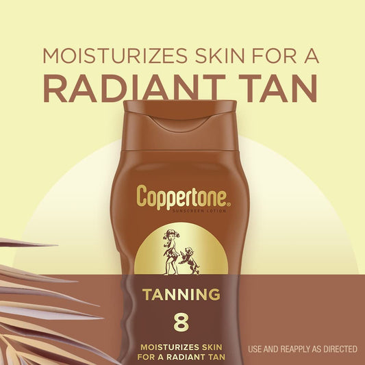 Coppertone Tanning Sunscreen Lotion, Water Resistant Body Sunscreen Spf 8, Broad Spectrum Spf 8 Sunscreen Pack, 8 Fl Oz Bottle, Pack Of 2