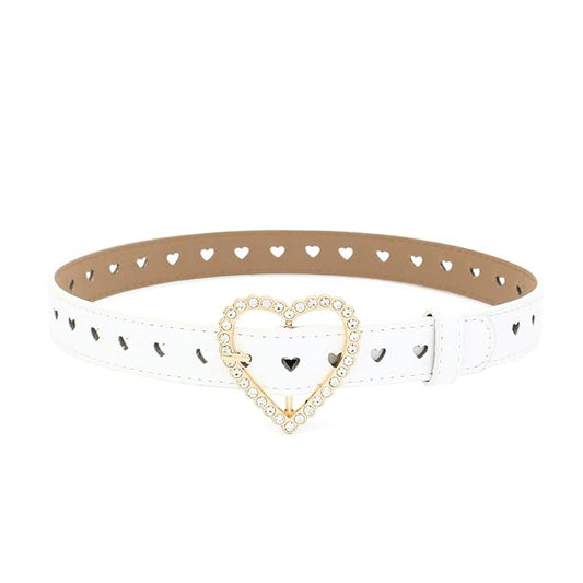 INFINIBYTE Girls’ Leather Belt with Rhinestone Heart Buckle – Kids’ Adjustable Waist Belt for Jeans, Dresses, School or Gift (Punk Style)