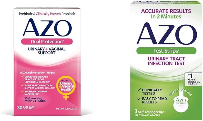 Azo Dual Protection Urinary & Vaginal Probiotic 30Ct + Uti Test Strips 3Ct