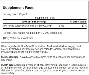 Swanson Sunactive Non-Irritating Iron 15 Milligrams 90 Capsules (3 Pack)