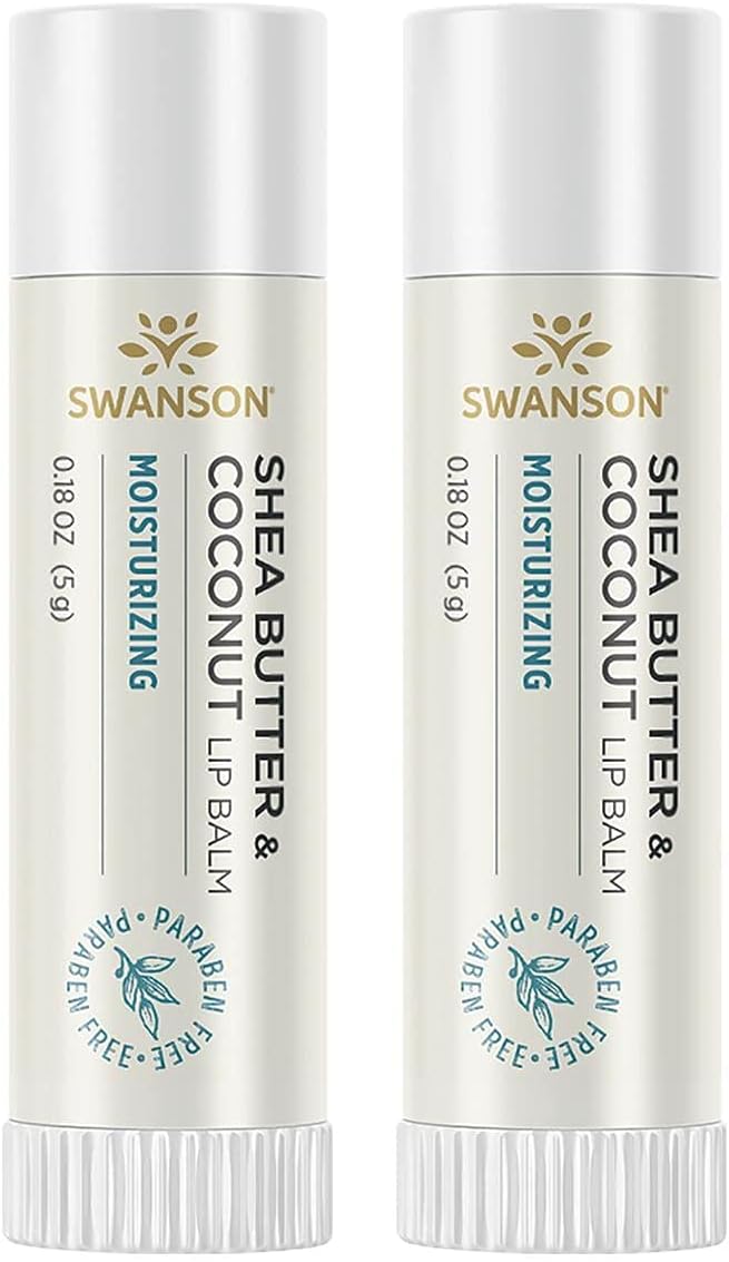 Swanson Shea Butter & Coconut Lip Balm 0.18 Ounce (5 G) Balm (2 Pack)