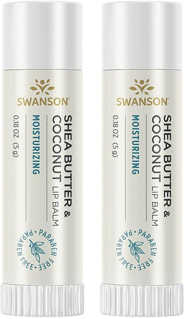 Swanson Shea Butter & Coconut Lip Balm 0.18 Ounce (5 G) Balm (2 Pack)