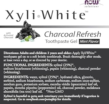 Now Solutions, Xyliwhite™ Toothpaste Gel, Charcoal Refresh With Activated Charcoal, Cleanses And Whitens, Fresh Taste, 6.4-Ounce (Pack Of 2)