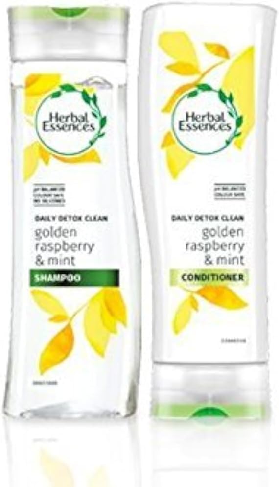 Herbal Essences Daily Detox Shine Shampoo And Conditioner With Golden Raspberry And Mint. Bundle With Exclusive Beauty Tips