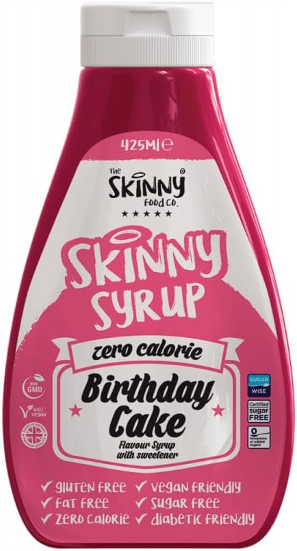 The Skinny Food Co Birthday Cake Syrup - Zero Calorie - Sugar Free - 0 Fat | For Deserts, Cake, Smoothie, Porridge, Pancake, Waffle | For Gym-Fitness Fans, Weight Loss Diet And Low Carb Diet | 425Ml