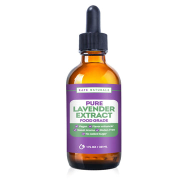 Kate Naturals Lavender Extract for Baking, Coffee & Drinks (1oz). 100% Natural, Vegan Lavender Flavoring. Tasty Gluten Free Food-Grade Edible Lavender Oil. Culinary Lavender Extract for Cooking