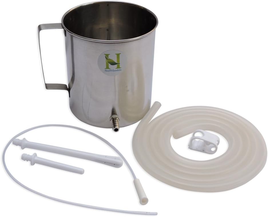 Stainless Steel Enema Bucket 1.5 Quart, Ideal for Home Coffee Enema with Platinum Cured Medical Grade Silicone Hose