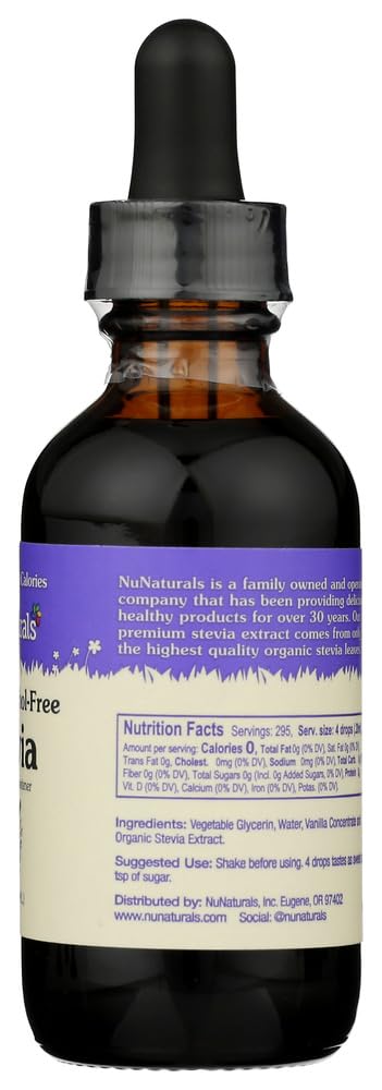 NuNaturals Liquid Stevia, Sugar-Free Sweetener, Plant-Based Sugar Substitute, Zero Calorie, Vanilla Alcohol Free, 2 oz (Pack of 2) : Health & Household