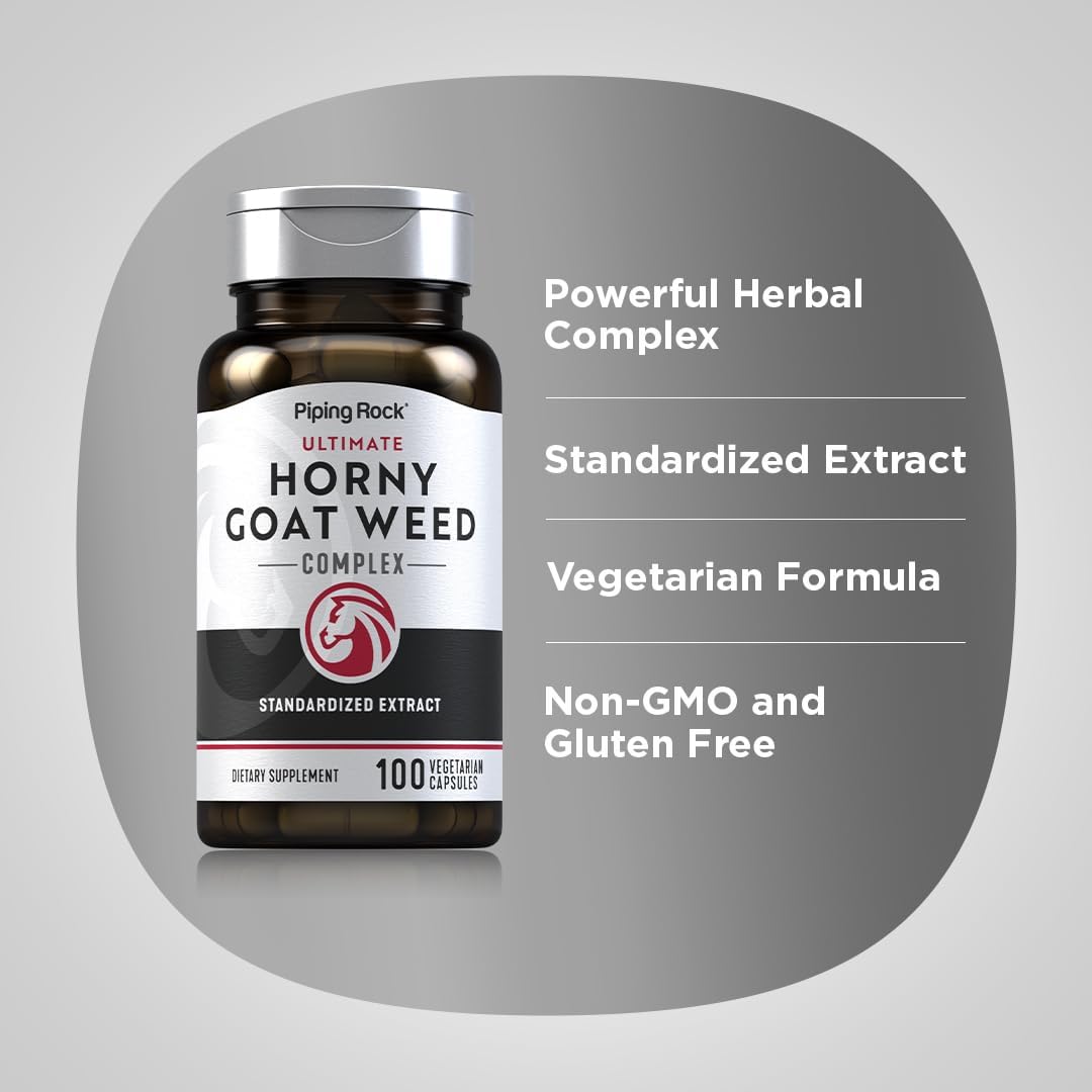 Piping Rock Horny Goat Weed Complex | 100 Capsules | Ultimate Extract Supplement for Men | Vegetarian, Non-GMO, Gluten Free : Health & Household