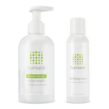 Humane Maximum-Strength Acne Wash And Clarifying Toner Bundle - 10% Benzoyl Peroxide Acne Treatment