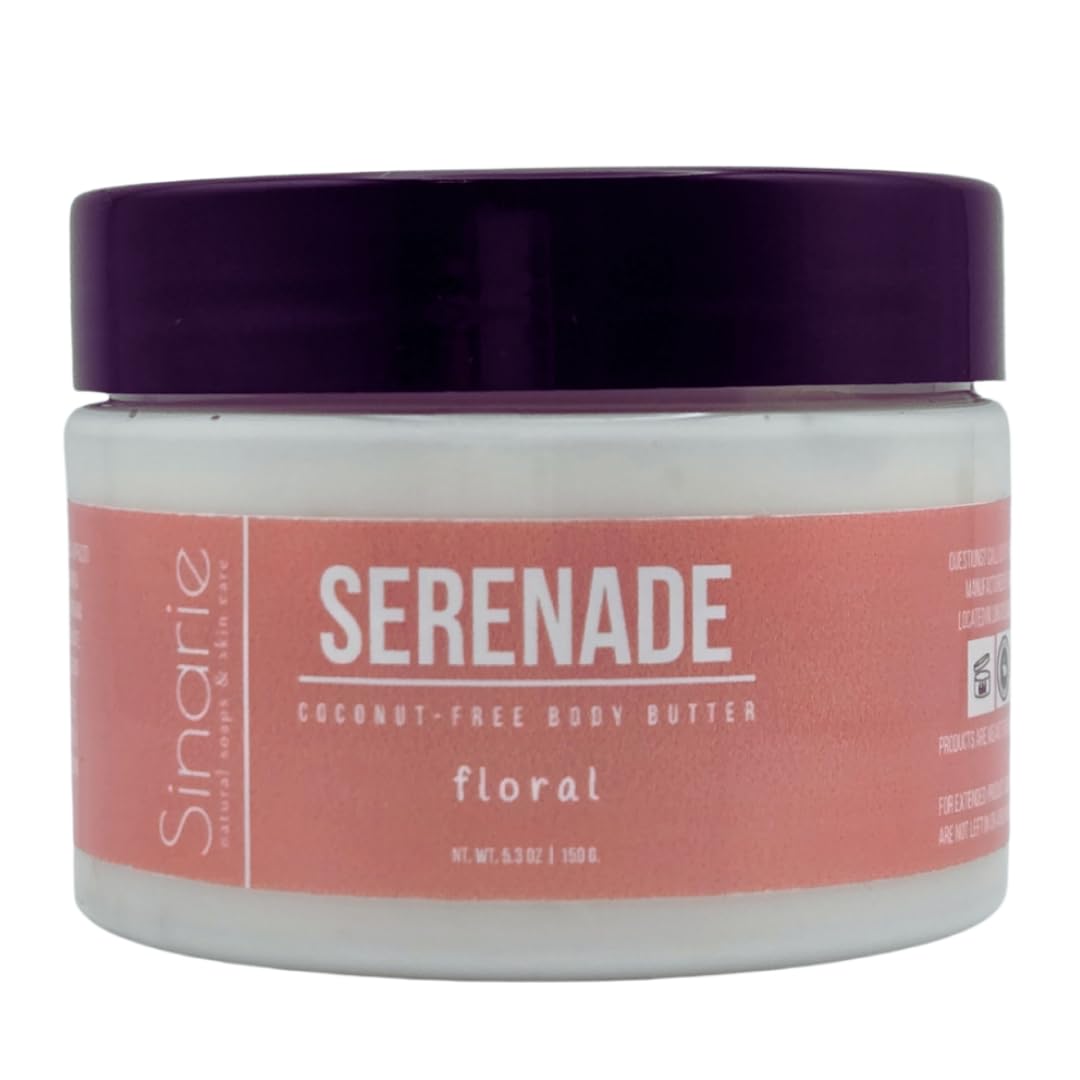 Coconut-Free Body Butter | Luxurious Hydration With Shorea Butter, Evening Primrose Oil, Argan & Moringa Oil | Non-Greasy, Natural Ingredients | For Sensitive Skin (5.3 Oz., Serenade)
