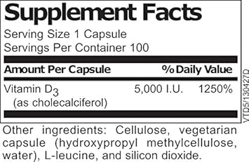 Vitamin D3 5,000 Iu Supplement | Pure High Potency Natural Vitamin D | 100 Vegetarian Capsules