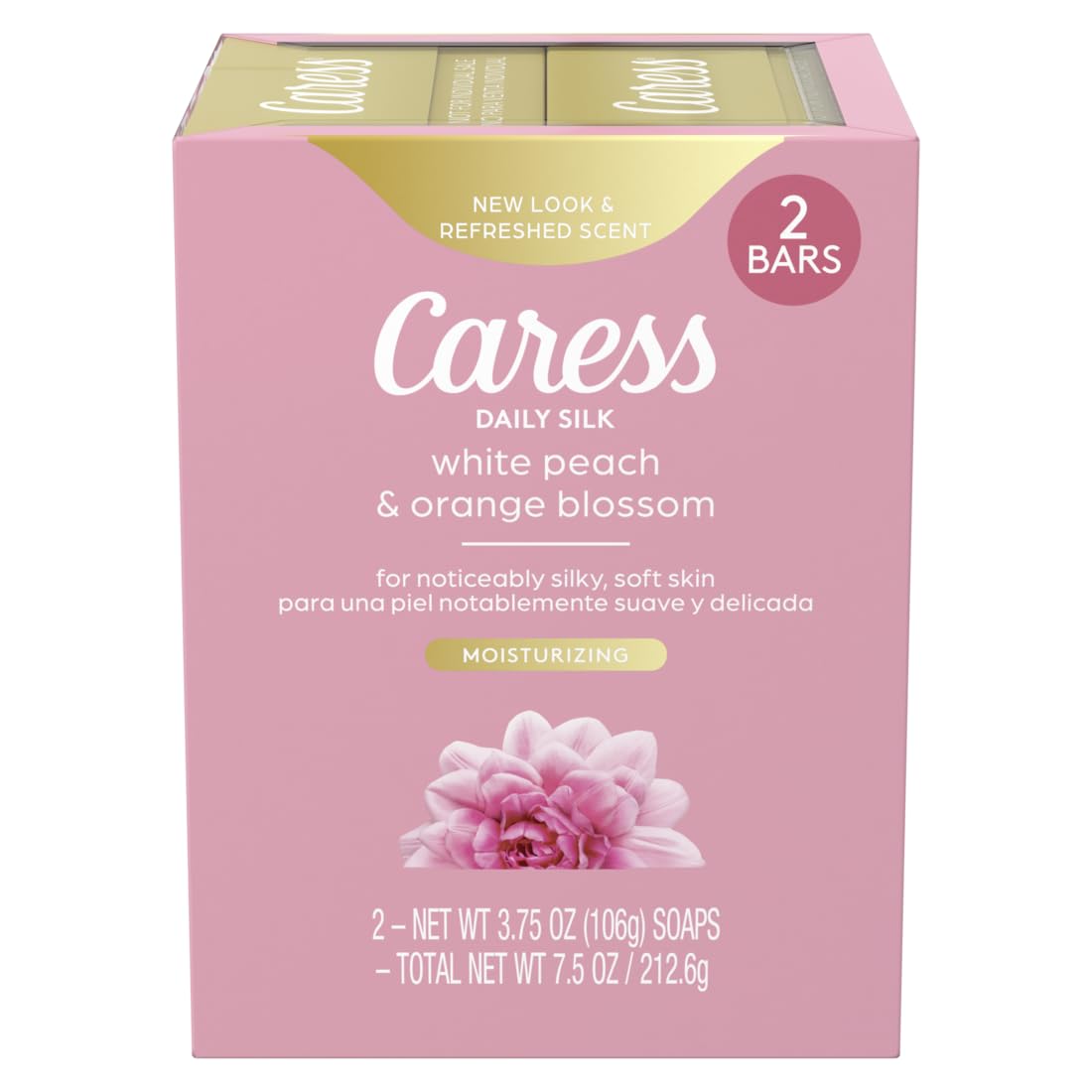 Caress Beauty Bar Soap For Women, Daily Silk With Silk Extract And Floral Oil Essence Moisturizing Body Soap For Silky, Soft Skin, 3.75 Oz, 2 Bath Bars