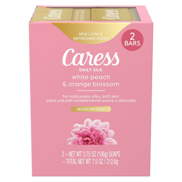 Caress Beauty Bar Soap For Women, Daily Silk With Silk Extract And Floral Oil Essence Moisturizing Body Soap For Silky, Soft Skin, 3.75 Oz, 2 Bath Bars