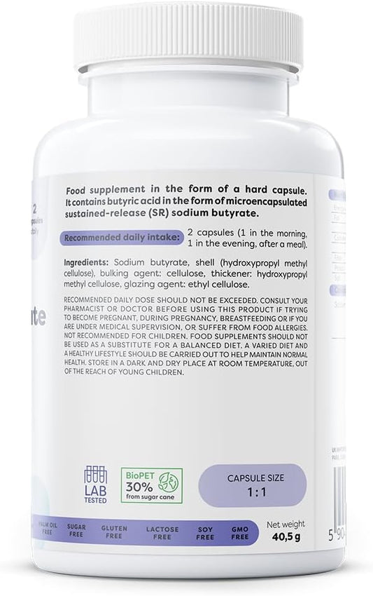 Osavi Sodium Butyrate Sr 960 Mg – 60 Vegan Capsules | Microencapsulated Sustained–Release Sodium Butyrate | High Butyric Acid Content | Tasteless & Odourless | Vegan, Gluten–Free, Soy–Free, Gmo–Free