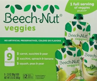 Beech-Nut Veggies Stage 2 Baby Food Variety Pack, 3.5 Oz Pouch (9 Pack)