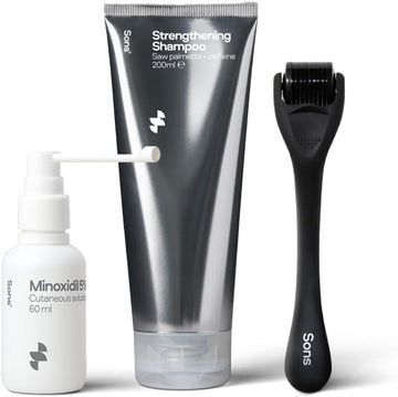 Sons Minoxidil 5%, Strengthening Shampoo And Dermaroller. Hair Regrowth Treatment. Hair Growth Shampoo With Caffeine. Thickening, Anti-Dandruff, Dht Blocker. 1 Month Supply. Made In Europe