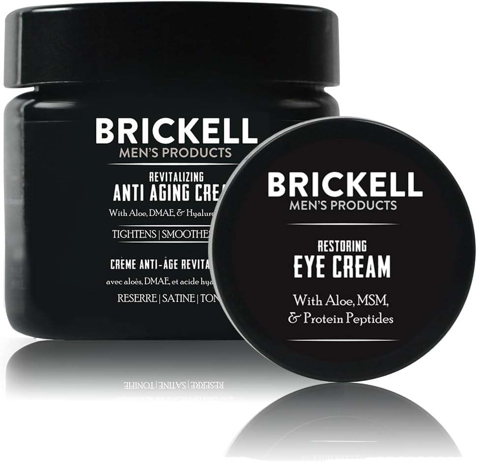 Brickell Men'S Ultimate Anti-Aging Routine, Anti-Wrinkle, Night Face Cream And Eye Cream To Reduce Puffiness, Wrinkles, Dark Circles, Under Eye Bags, Natural And Organic, Unscented
