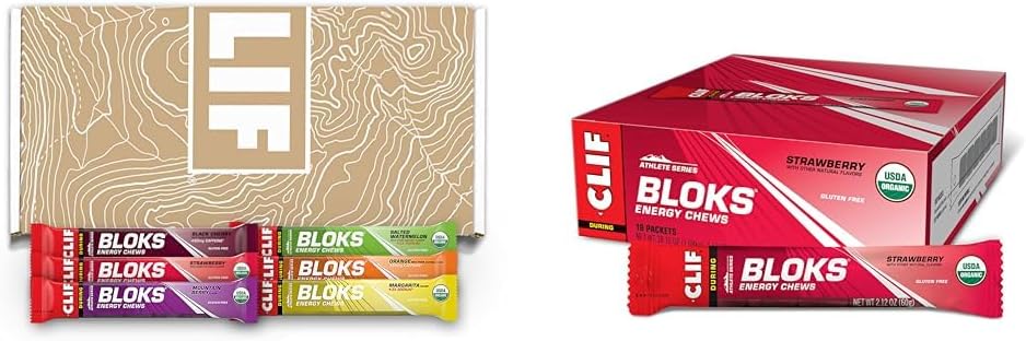 Clift Bloks Energy Chews Variety & Strawberry Packs - 2.12 Oz Non-Gmo Plant-Based Fast Fuel For Cycling Running Quick Carbs Electrolytes (12 + 18 Count)