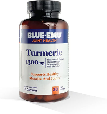 Blue Emu Joint Health Turmeric Extract Plus Bioperine Patented Black Pepper Extract for Enhanced Absorption,1,300 mg, 60 Capsules