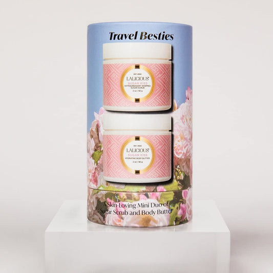 Lalicious Sugar Kiss Travel Besties Set - 2-Piece Gift Set Includes Travel-Size Whipped Sugar Scrub & Hydrating Body Butter - Moisturize, Hydrate & Nourish Skin