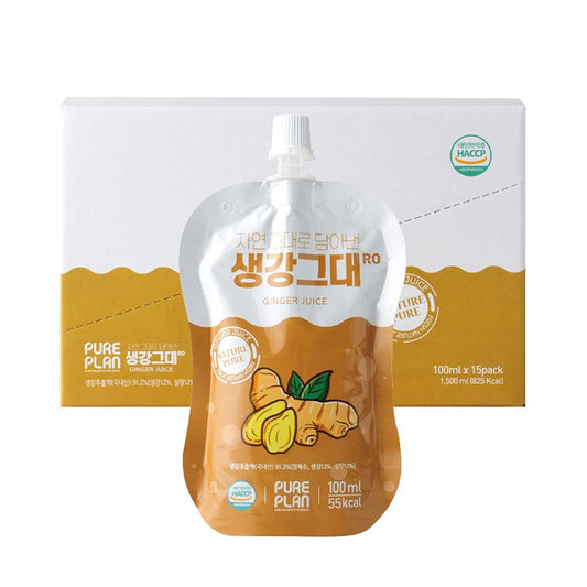 Pure Plan Ginger Gudaero Ginger Juice 100Mlx15 Korean Beauty And Health Drink, Improve Immunity, Kids Healthy Drink