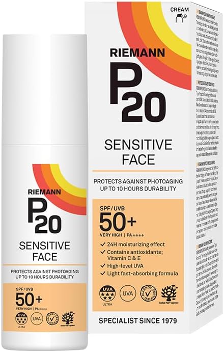 RIEMANN P20 Sensitive FACE SPF50+ UV Protection Cream, 50 Grams, Non Greasy Highly Effective Protects Face from UV Radiation, Sun Protection Factor 50+, Water/Sweat Resistant, Wear under Make Up : Amazon.co.uk: Beauty