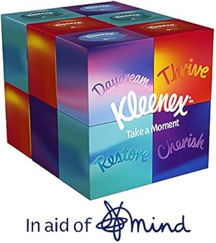 Kleenex Take a Moment Collection Tissues - 12 Cube Tissue Boxes - In Aid of Mind - Contains 4 Different Designs