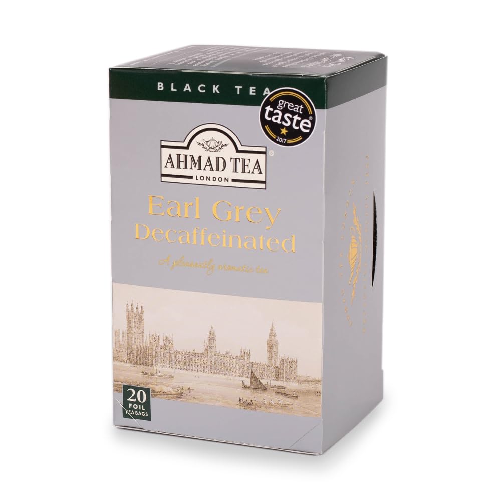 Ahmad Tea Black Tea, Decaffeinated Earl Grey Teabags, 20 Ct (Pack Of 6) - Caffeinated & Sugar-Free