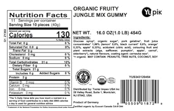 Yupik Organic Fruity Jungle Mix, 16 oz, Gummy Candy, GMO-Free, Gluten-Free, Multi, Pack of 1
