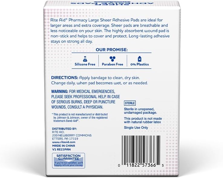 Rite Aid Sheer Bandages 3" x 4" - 20 Count, Wound Wash Spray - 7.4 fl oz, Alcohol Prep Pads - 100 ct | First Aid Bundle : Health & Household