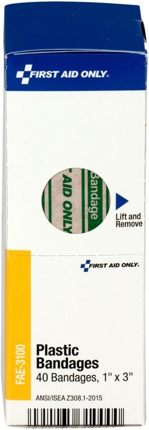 First Aid Only FAE-3100 SmartCompliance Refill Plastic Adhesive Bandages, 1" x 3", 40 Count : Health & Household