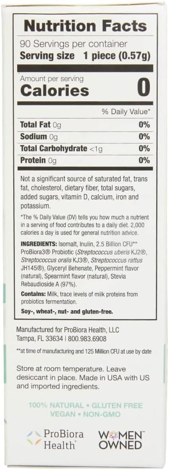 Probiora Professional Strength Oral Probiotics For Teeth And Gums | Dental Probiotic For Oral Health | Bad Breath Treatment For Adults | Tooth Whitening | Probiora3 Probiotic Blend | 90 Mint Tablets : Health & Household