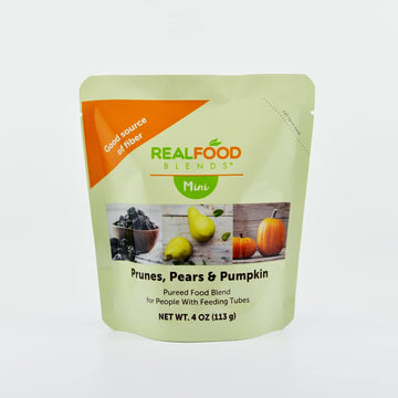 Real Food Blends Mini - Prunes, Pears & Pumpkin - Pureed Fruit Snack Blend For Tube Feeding With Fruits & Flaxseed Oil - 4 Oz (Pack Of 12)