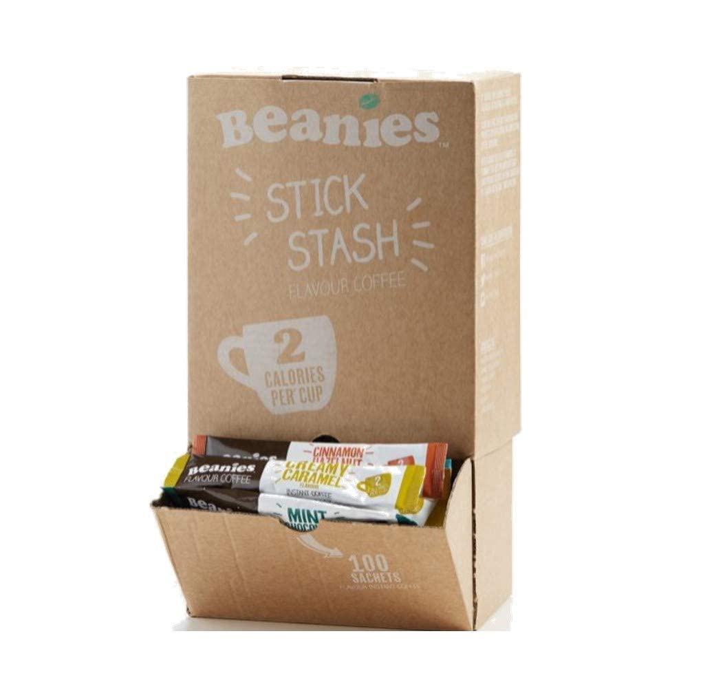 Beanies 100 Coffee Sticks, Mixed Blends; instant flavored coffee - Dispensing Box