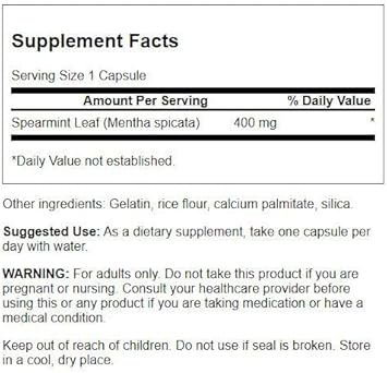 Swanson Spearmint Leaf (Mentha Spicata) - Full Spectrum Herbal Supplement Supporting Digestive Health & Mild Stomach Issues - Natural Formula Supporting Health & Wellness - (60 Capsules, 400Mg Each)